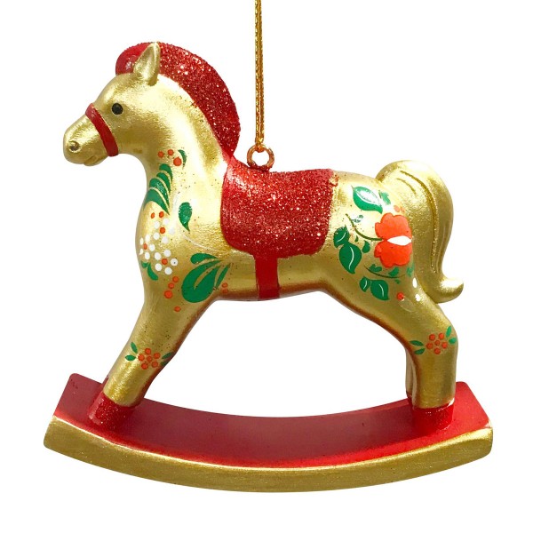 Украшение подвесное из полирезины Лошадка золотая 3x8,5x8,5см Magic Time