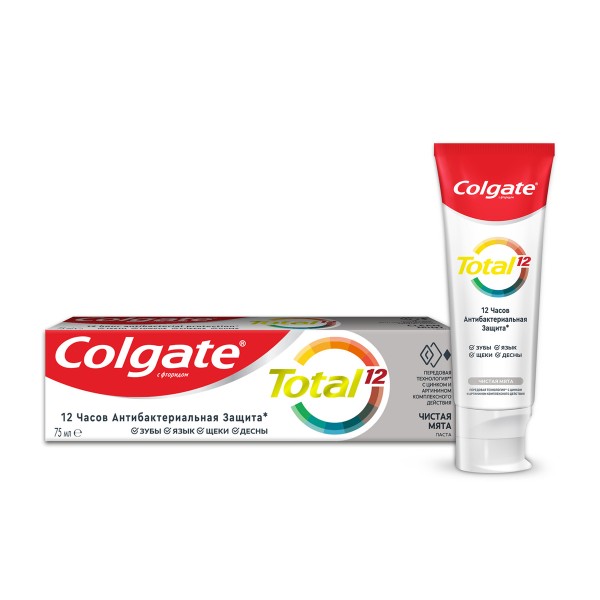 Зубная паста Colgate Total 12 Чистая мята с цинком и аргинином для комплексной антибактериальной защиты всей полости рта в течение 12 часов 75 мл
