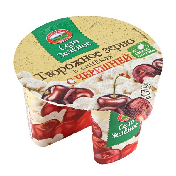Творожное зерно в сливках 5% Село зеленое 130г с черешней БЗМЖ