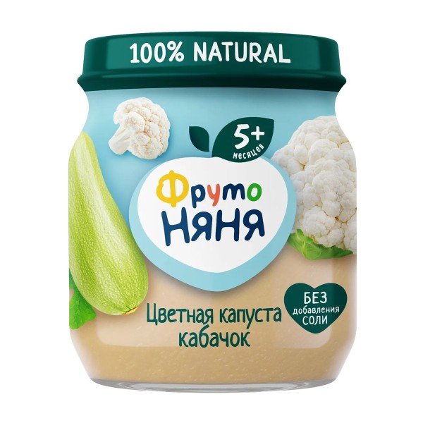 Пюре детское Фрутоняня 100% Natural 110г цветная капуста, кабачок