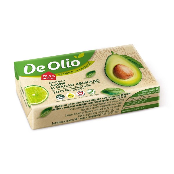 Крем на растительных маслах De Olio 72,5% 180г лайм и масло авокадо