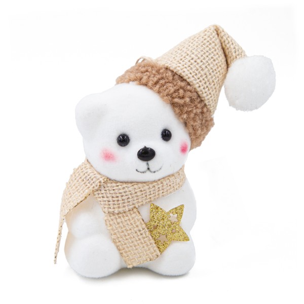 Подвеска новогодняя Белый мишка в колпачке 12см