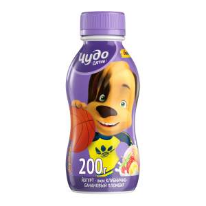 Йогурт питьевой Чудо детки 2,2% 200гр клубнично-банановый пломбир БЗМЖ