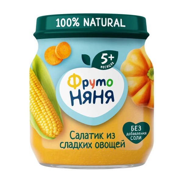 Пюре детское Фрутоняня 100% Natural 110г салатик из сладких овощей