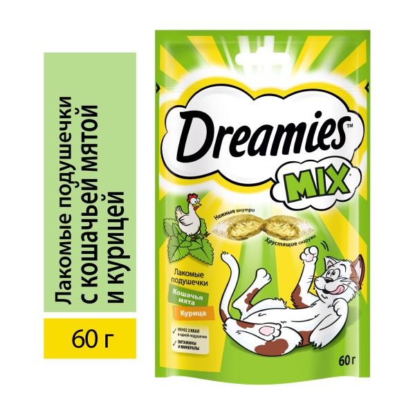 Лакомство Dreamies 60г для кошек микс с курицей и кошачьей мятой