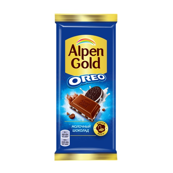 Шоколад Alpen Gold Oreo молочный с начинкой ваниль и кусочки печенья 85г
