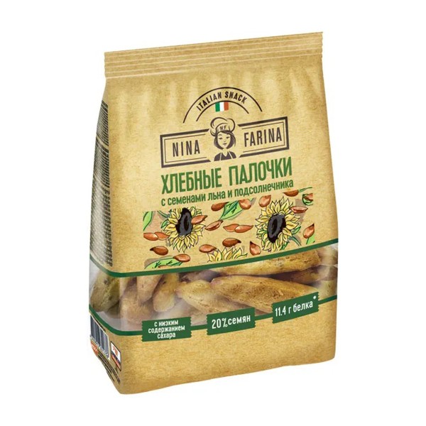 Палочки хлебные с семенами льна и подсолнечника Nina Farina 160г