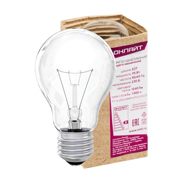 Лампа накаливания Онлайт 71 664 OI-A-95-230-E27-CL