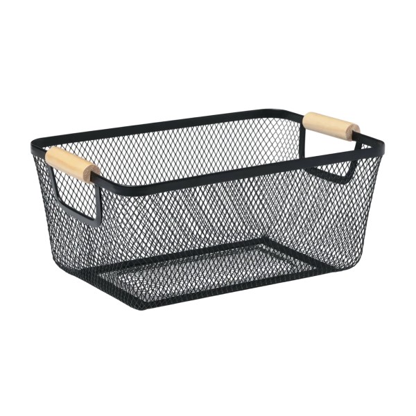 Корзина с деревянными ручками черная 28,4x17,8x14см