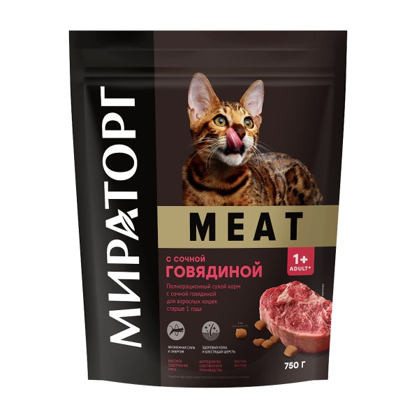 Корм Winner Meat сухой для взрослых кошек с сочной говядиной 750г Мираторг