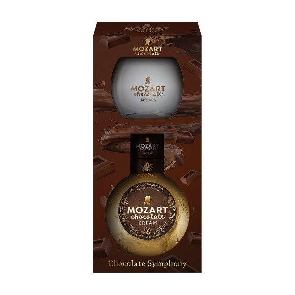 Ликер Mozart Chocolate Cream 17% 0,5л + круглый бокал (подарочная упаковка)