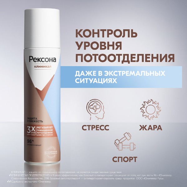 Антиперспирант-спрей Рексона Клиникал 150мл защита и свежесть