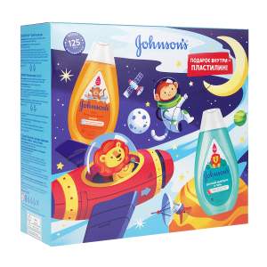 Подарочный набор Johnson's: детский шампунь и гель 2в1 300мл + детский гель для душа 300мл + пластилин