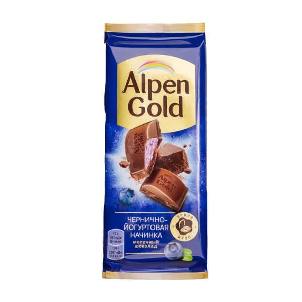 Шоколад Alpen Gold молочный с чернично-йогуртовой начинкой 80г