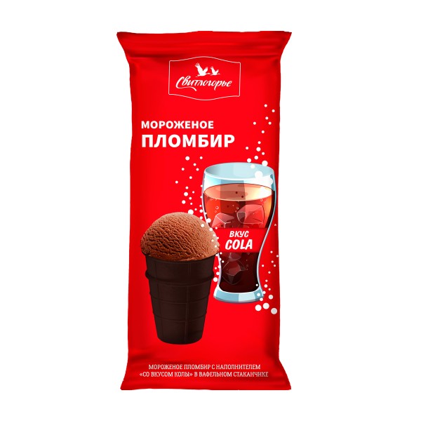 Мороженое в стаканчике Пломбир с наполнителем со вкусом колы 13% Свитлогорье 95г БЗМЖ