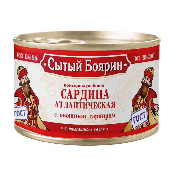 Сардина атлантическая в томатном соусе с овощным гарниром Сытый боярин 240г
