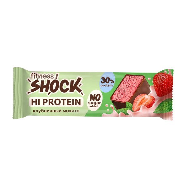 Батончик глазированный Hi Protein FitnesShock 40г со вкусом клубники и мяты