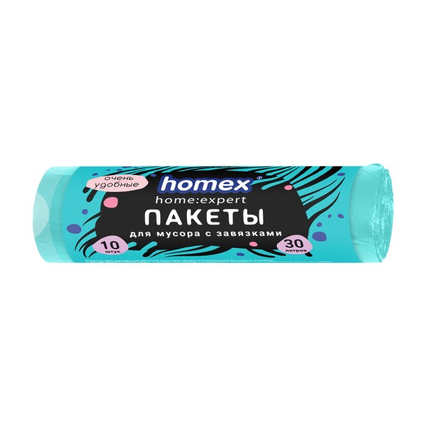 Пакеты для мусора Очень удобные бирюзовые с завязками 30л 10шт Homex