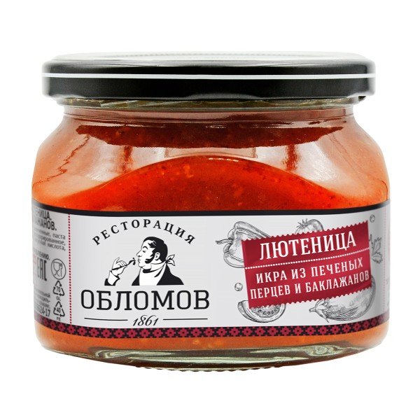 Лютеница Икра из печеных перцев и баклажанов Ресторация Обломов 330г