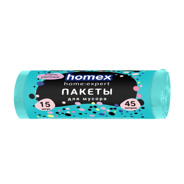 Пакеты для мусора Очень уютные бирюзовые 45л 15шт Homex