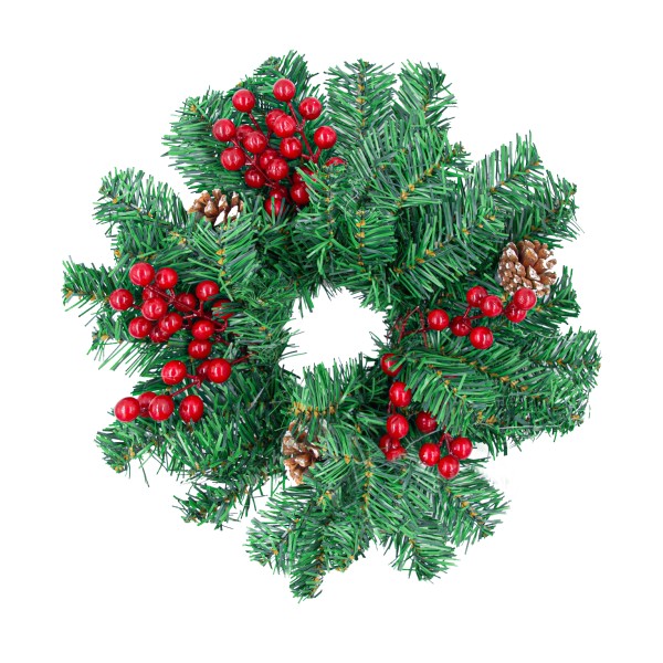 Венок новогодний с шишками и ягодами 20см