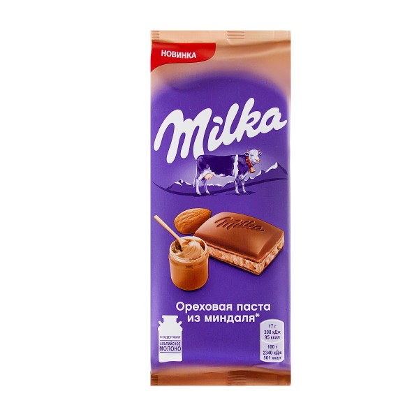 Шоколад Milka с ореховой пастой из миндаля 85г