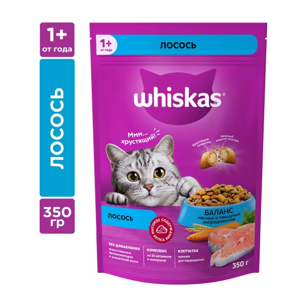 Корм для кошек с нежным паштетом  Аппетитный обед Whiskas 350г с лососем