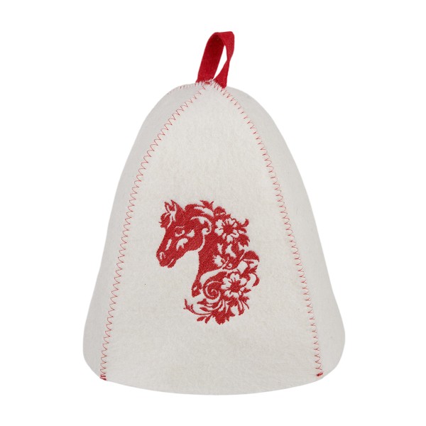 Шапка банная Красный конь войлок белый ГлавБаня