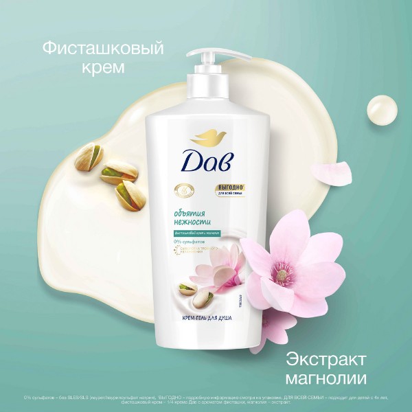 Крем-гель для душа для всей семьи Dovе 610мл фисташковый крем и магнолия