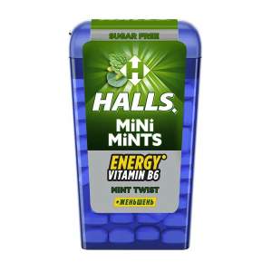 Конфеты Halls Mini Mints витамин В6 и женьшень 12,5г со вкусом мяты и ментола