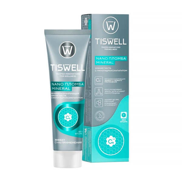 Паста зубная Tiswell реминерализующая 110г с наногидроксиапатитом без фтора