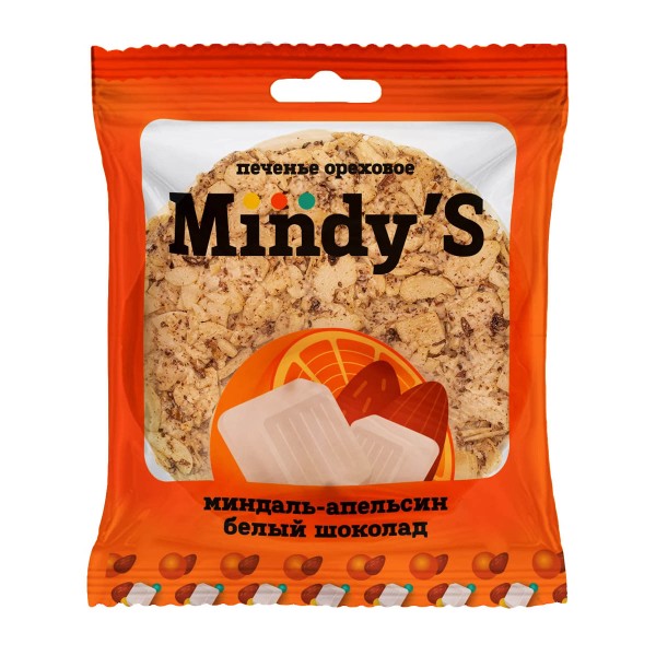 Печенье ореховое Mindy'S миндаль-апельсин-белый шоколад 30г