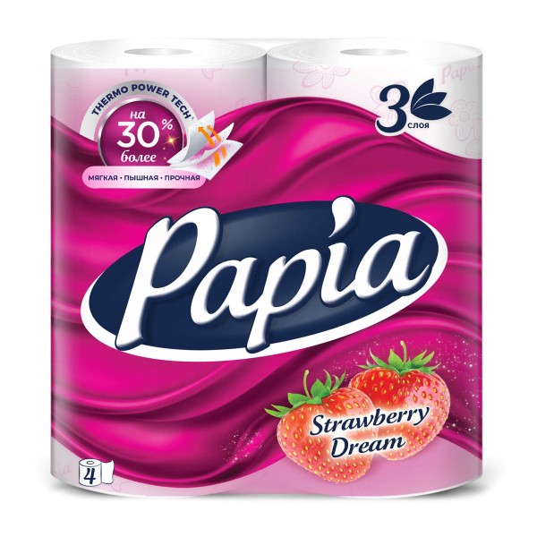 Бумага туалетная Papia Strawberry dream 3 слоя 4 рулона