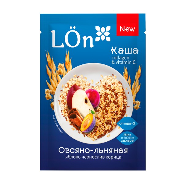 Каша овсяно-льняная моментальная Lon Русский продукт 30г яблоко, чернослив и корица