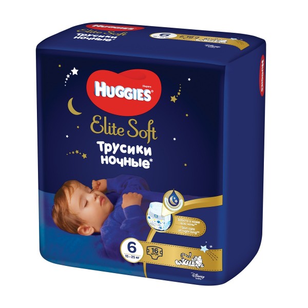 Подгузники-трусики ночные Huggies №6 Elite Soft 15-25кг 16шт