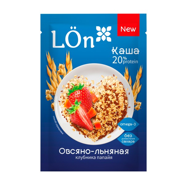 Каша овсяно-льняная моментальная Lon Русский продукт 30г с клубникой и папайей