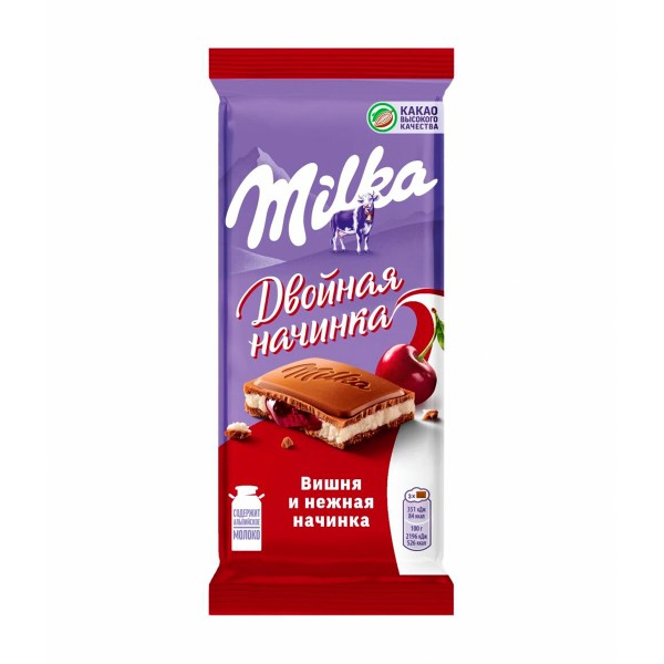 Шоколад молочный Milka Вишня и нежная двухслойная начинка 80г