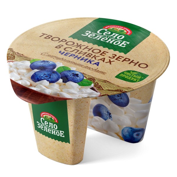 Творожное зерно в сливках 5% Село зеленое 130г с черникой БЗМЖ