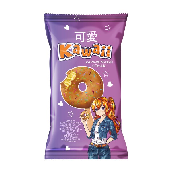 Мороженое десерт Kawaii со вкусом пончика в карамельной глазури 65г БЗМЖ