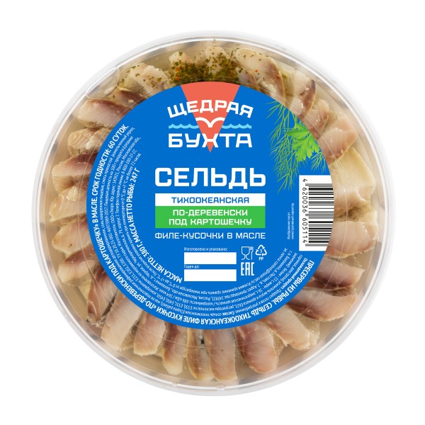 Сельдь По-деревенски под картошечку филе-кусочки в масле слабой соли Щедрая бухта 380г