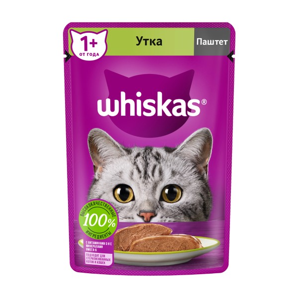 Корм для кошек Whiskas 75г паштет с уткой