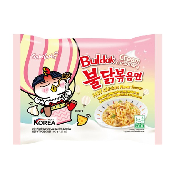 Лапша быстрого приготовления Buldak острая со вкусом курицы в соусе крем-карбонара Samyang 140г