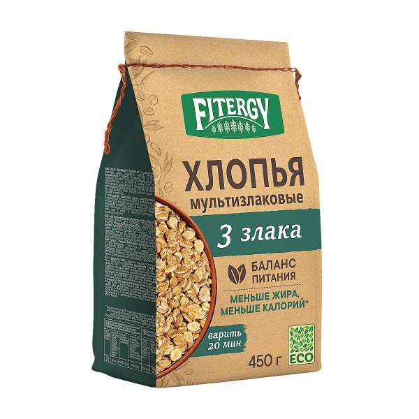 Хлопья Fitergy 3 злака 450г