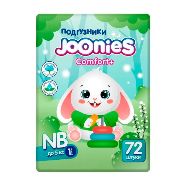 Подгузники Joonies Comfort+ размер NB 0-5кг big pack 72шт