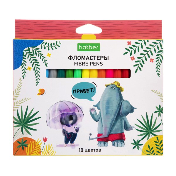 Фломастеры Zoo 18 цветов Hatber