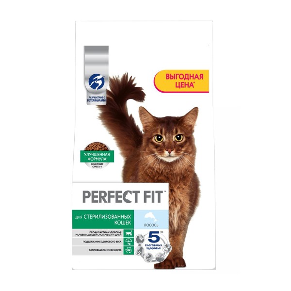 Корм Perfect Fit 2,5кг для стерилизованных котов и кошек с лососем