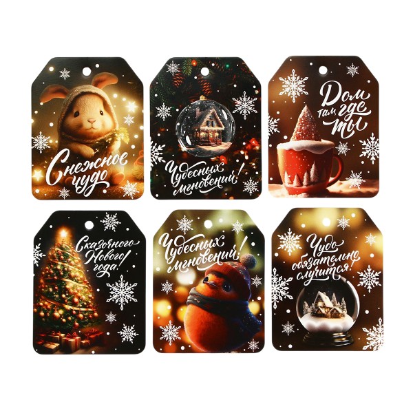 Шильдик на подарок Чудо обязательно случится снежные шары 6,5х5,1см 6шт Дарите счастье