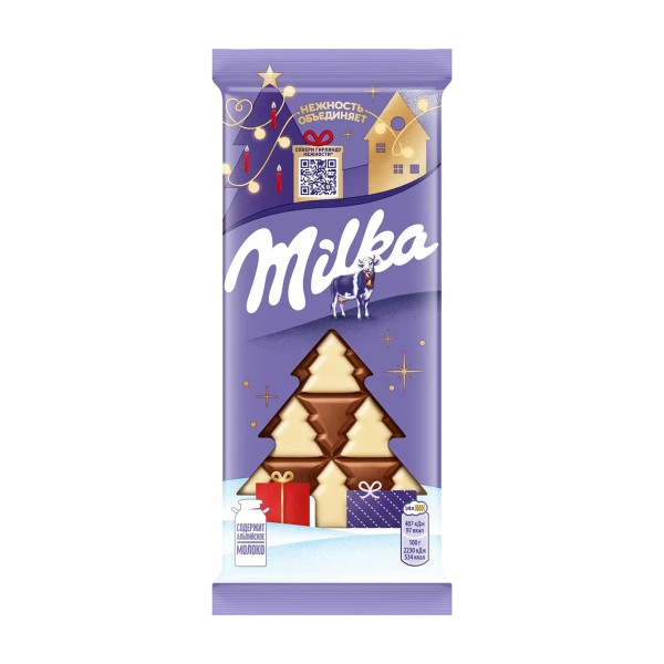 Шоколад молочный и белый Milka елка 73г