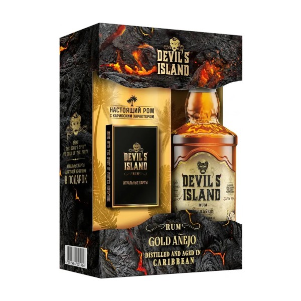 Ром Devil's Island Gold Anejo 37,5% 0,7л + колода карт (подарочная упаковка)