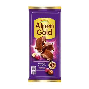 Шоколад молочный Alpen Gold 85гр с фундуком и изюмом